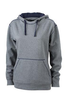 Damen Sweatshirt mit Kapuze ~ grau-melange/navy L