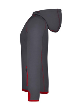 Damen Fleecejacke mit Kapuze ~ carbon-grau/rot XL