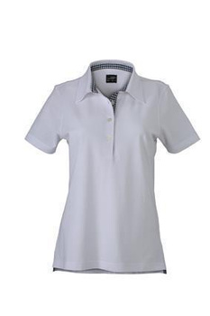 Damen Poloshirt Plain ~ wei/navy S