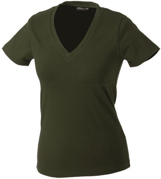 Damen V-Neck T-Shirt ~ olive XXL