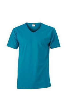 Herren Slim Fit V-Neck T-Shirt ~ caribbean-blau S