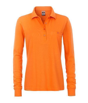Damen Arbeits Langarm Poloshirt mit Brusttasche ~ orange XL