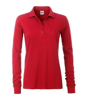 Damen Arbeits Langarm Poloshirt mit Brusttasche ~ rot XL